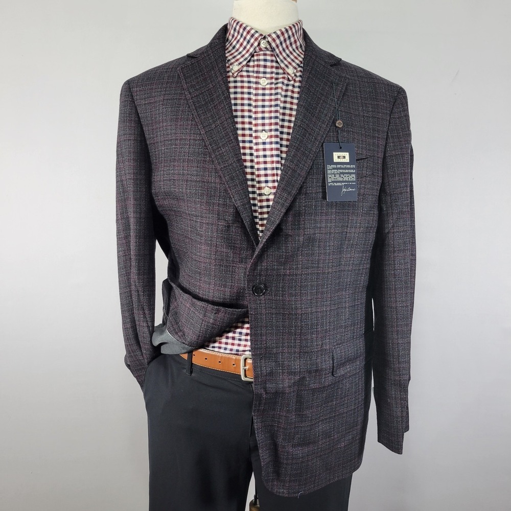Joseph Abboud Men's Sport Coat Blazer Maroon Gray Lanificio Silk Wool 44R NEW‎
